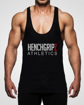 HENCHGRIPZ™ BLACK T-BACK MENS BODYBUILDING STRINGER VEST