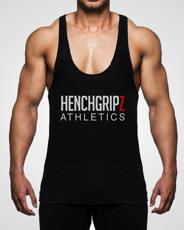 HENCHGRIPZ™ BLACK T-BACK MENS BODYBUILDING STRINGER VEST - Click Image to Close