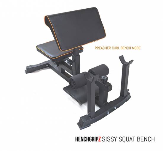 HENCHGRIPZ Sissy Squat Bench / Preacher Curl Crunch Rack BLACK